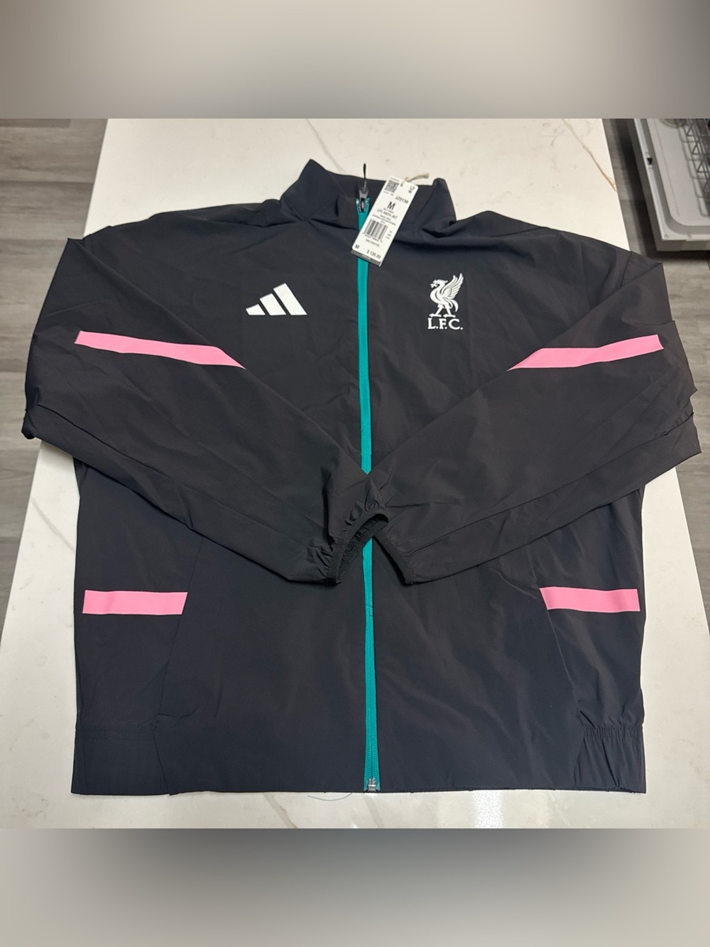 adidas Liverpool FC Soccer Anthem Track Jacket Black Pink Teal Mens M